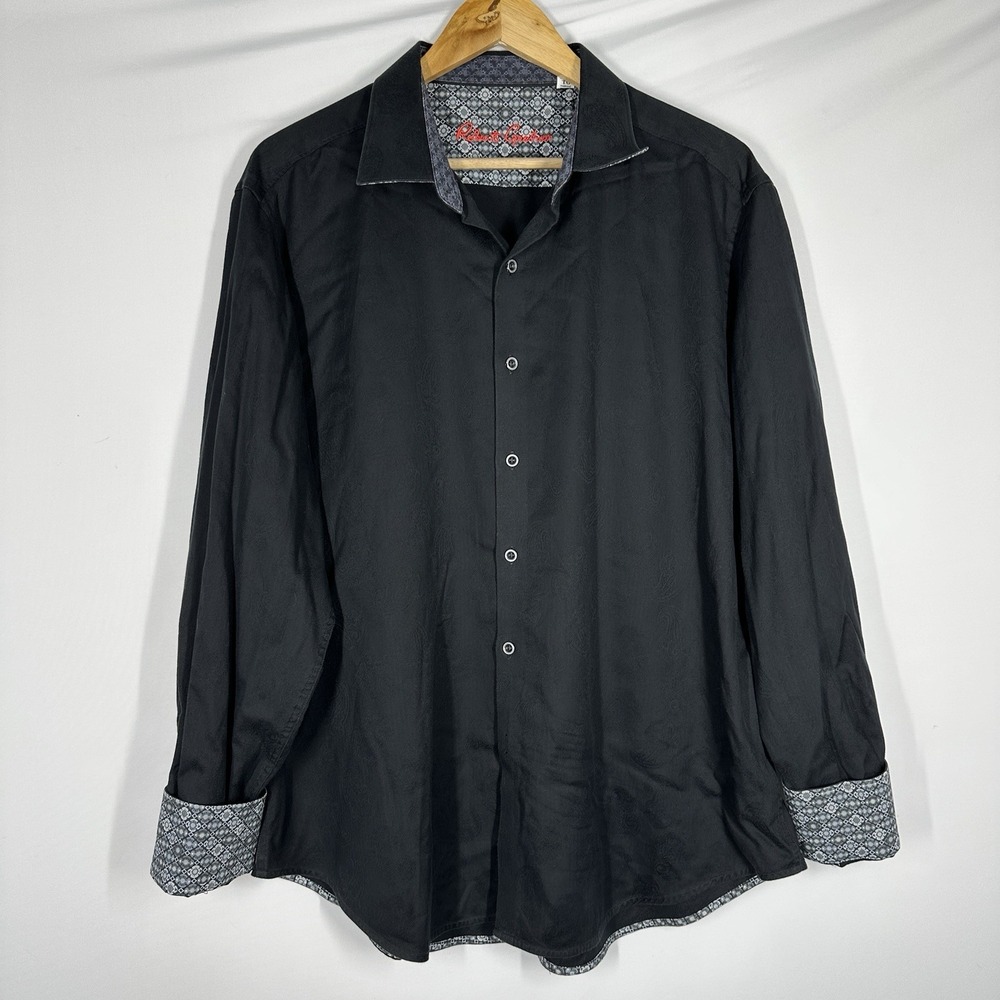 Robert Graham men's button-up shirt black floral jacquard flip cuff XL Paisley